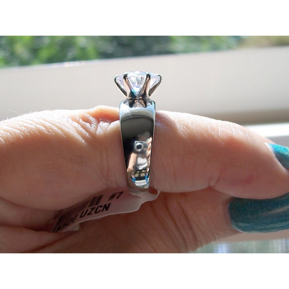 STAINLESS STEEL Round Cut Solitaire Cubic Zirconia Band Ring - Picture 8 of 16